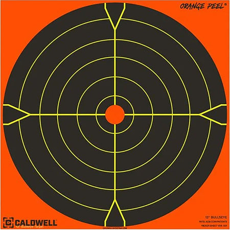 Caldwell Orange Peel Self-Adhesive Reactive Paper Bullseye Target 5.5" Black/Orange 25 Count