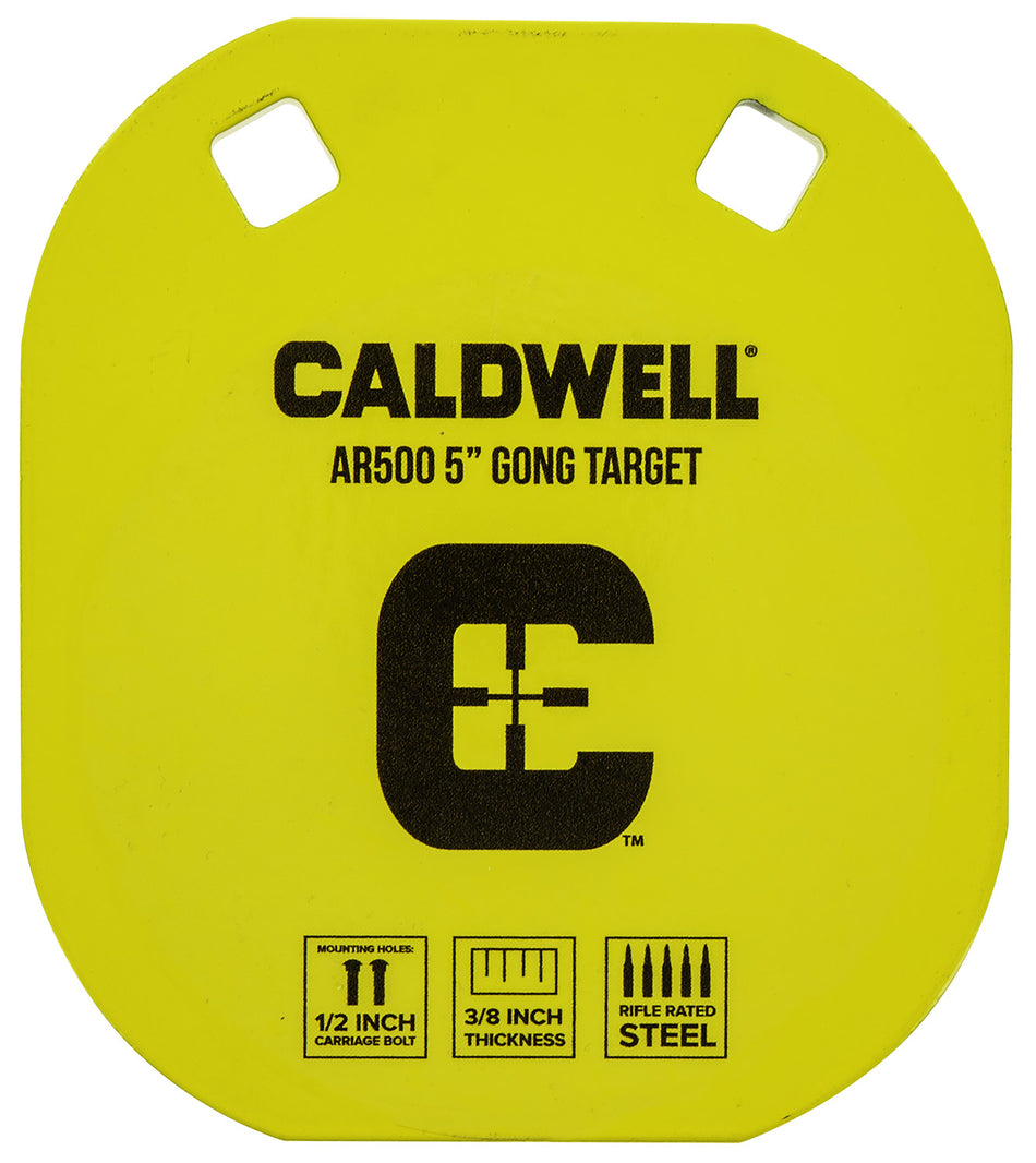 Caldwell AR500 Steel 5 Inch Hanging Gong Target Yellow 3/8-Inch Thick