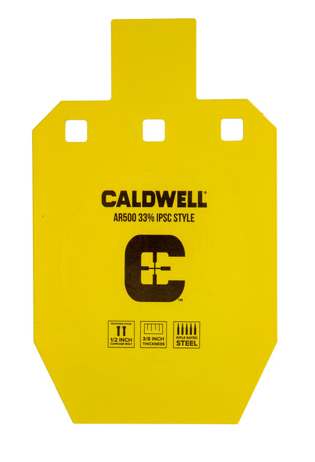 Caldwell AR500 Hardened Steel 33% IPSC Hanging Shooting Target Yellow Powder Coat 10" x 6.1"