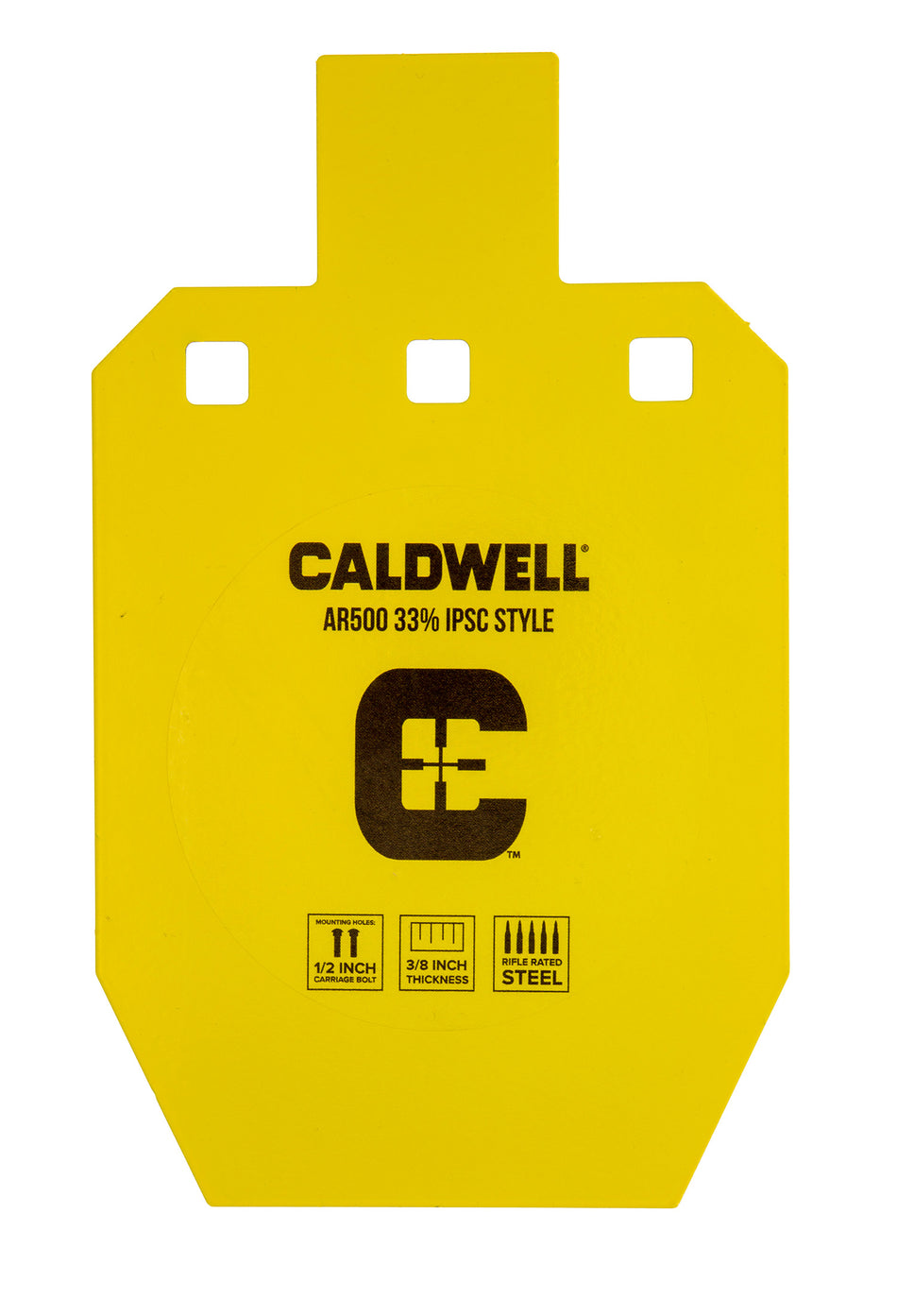 Caldwell AR500 Hardened Steel 33% IPSC Hanging Shooting Target Yellow Powder Coat 10" x 6.1"