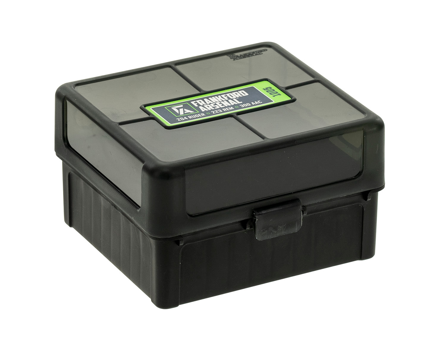 Frankford Arsenal 1083799 100-Round Hinge-Top Ammo Box 204/223/300WinMag Black Polymer