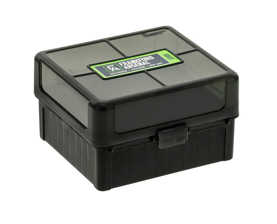 Frankford Arsenal 1083799 100-Round Hinge-Top Ammo Box 204/223/300WinMag Black Polymer