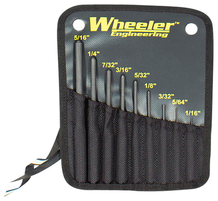 Wheeler Roll Pin Punch Set, 9 Pieces, Black Steel Knurled Handle