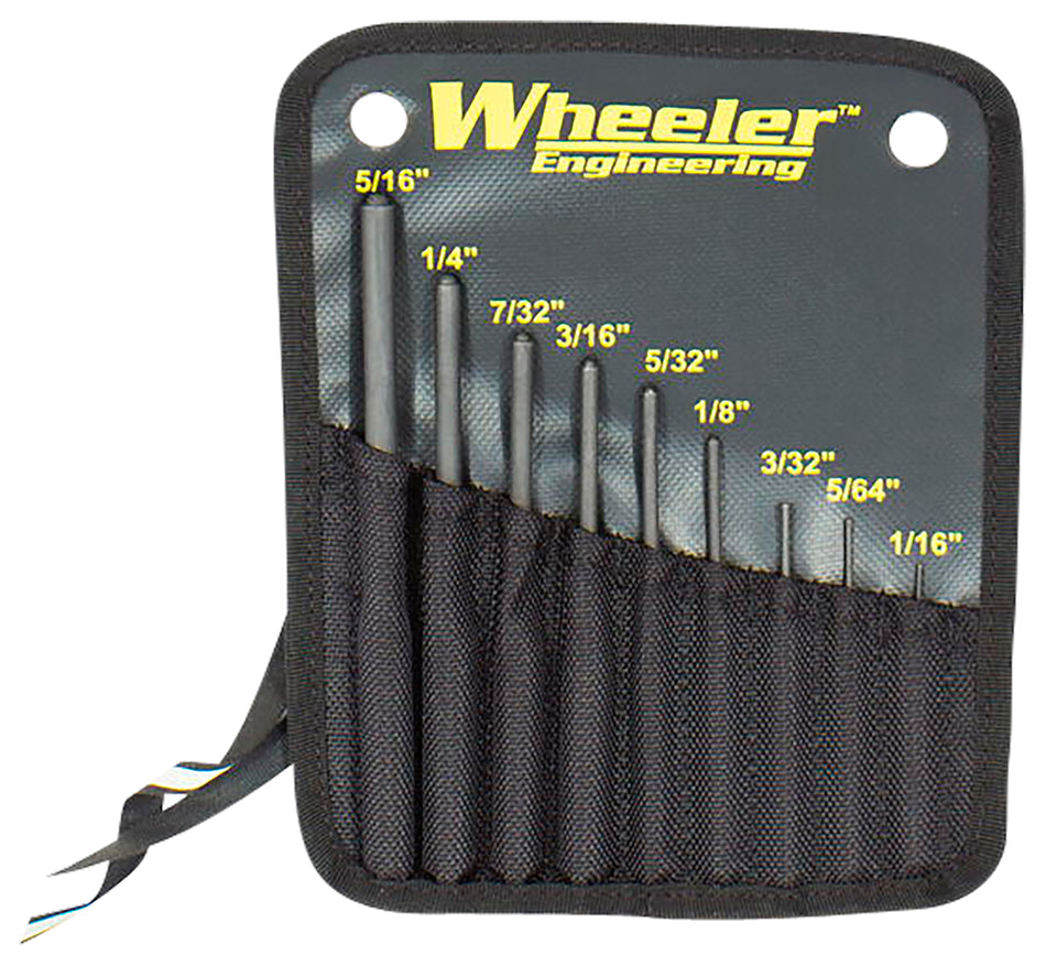 Wheeler Roll Pin Punch Set, 9 Pieces, Black Steel Knurled Handle