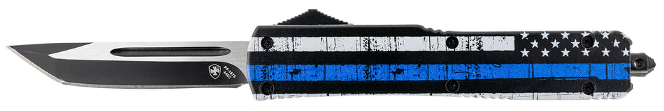 Templar MBTB231 Gen II Back The Blue Slim 3.43" OTF Tanto Plain 440C SS Blade, 5.05" Black White Blue Line Aluminum Handle & Glass Breaker