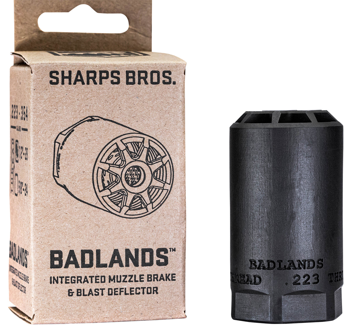 Sharps Bros BAD02 Badlands Muzzle Brake & Blast Deflector 5/8"-24 tpi Nitride Stainless Full-Auto