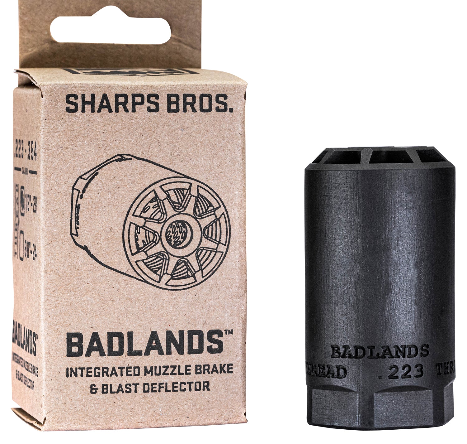 Sharps Bros BAD02 Badlands Muzzle Brake & Blast Deflector 5/8"-24 tpi Nitride Stainless Full-Auto
