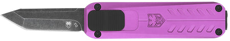 CobraTec California 929TB 1.75" OTF Plain Stonewashed Tanto D2 Blade Purple Anodized Aluminum Handle Pocket Clip & Pouch