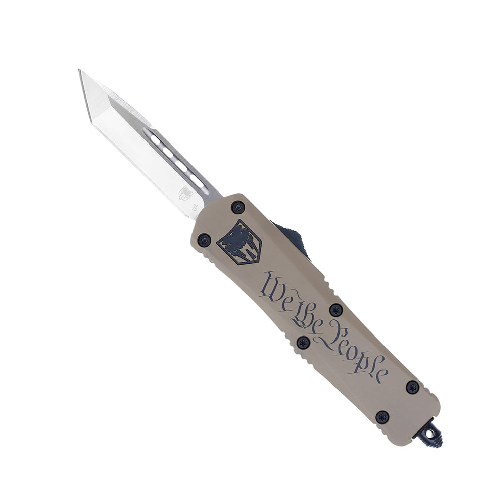 CobraTec MWTPFS3TNS We The People Medium 3" OTF Tanto Plain D2 Blade Tan Cerakoted Handle with Pocket Clip