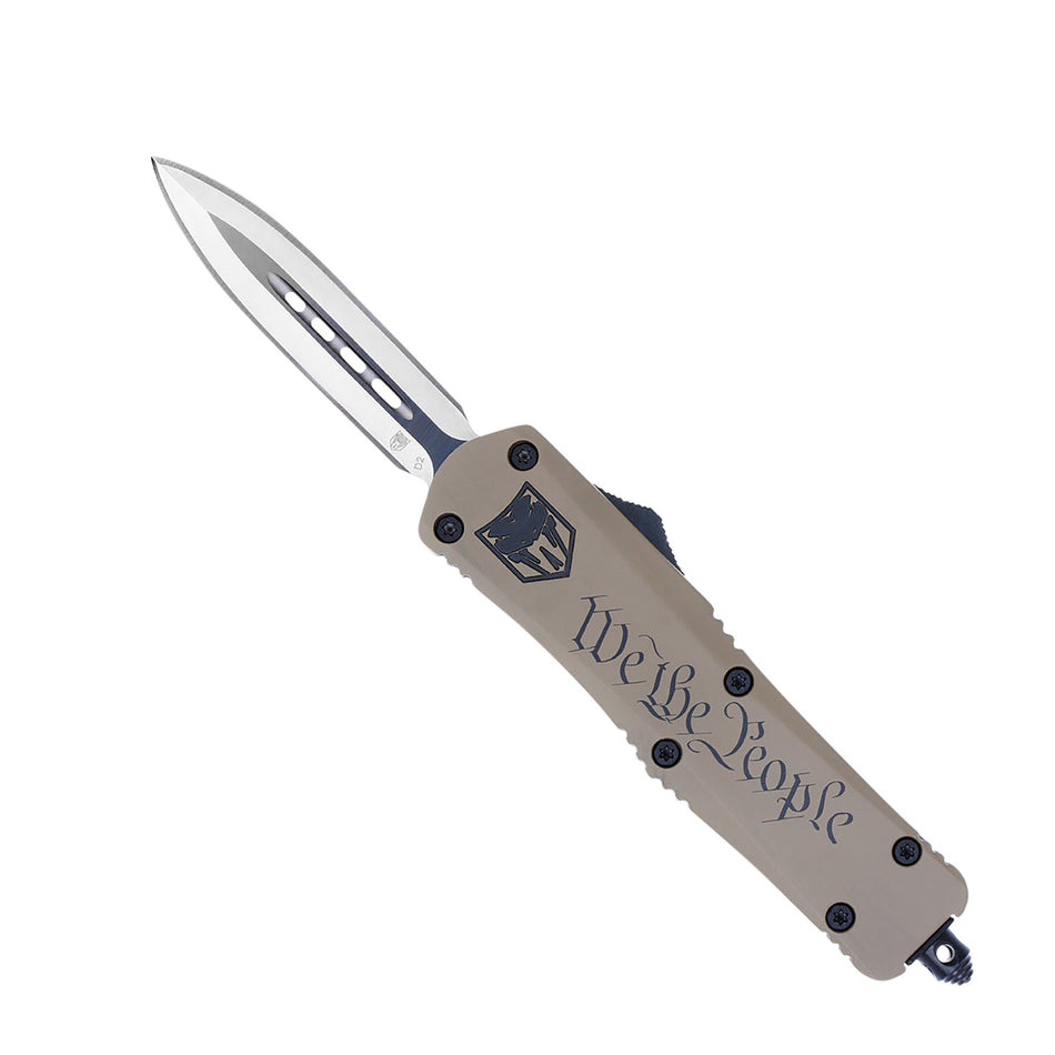 CobraTec MWTPFS3DAGNS We The People Medium 3" OTF Dagger Plain D2 Blade Tan Cerakoted Handle w/ Pocket Clip