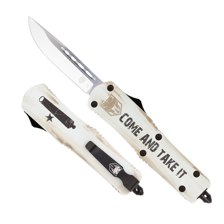 CobraTec MCATIFS3DNS Come And Take It 3" OTF Drop Point 154CM Stainless Blade White Cerakoted Handle w/ Glass Breaker