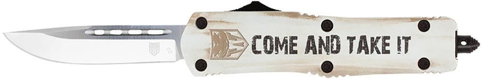 CobraTec MCATIFS3TNS Come And Take It 3" OTF Tanto Plain D2 Blade White Cerakoted Handle w/ Glass Breaker