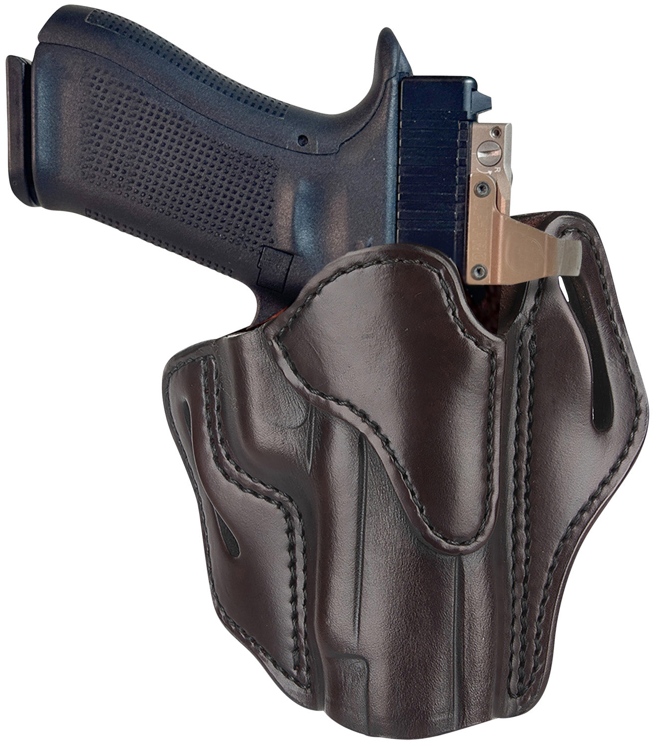 1791 Gunleather BH2.3 OWB Optic Ready Belt Slide Holster, Signature Brown Leather, Size 2.3, Right Hand - Glock 17/M&P Shield Compatible