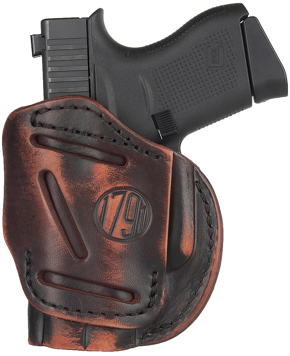 1791 Gunleather 4WH2 4-Way Concealment Vintage Leather Belt Clip Holster, Size 02, Right Hand - S&W M&P Bodyguard Compatible
