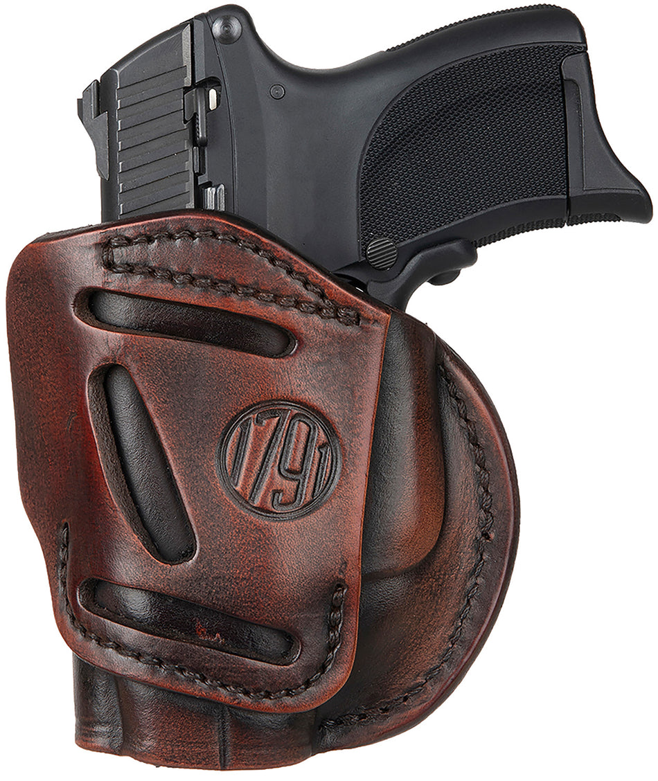 1791 Gunleather 4WH3 4-Way Concealment Vintage Leather Belt Clip Holster, Size 03, Right Hand - Glock 26/Ruger LC9/Shield Compatible