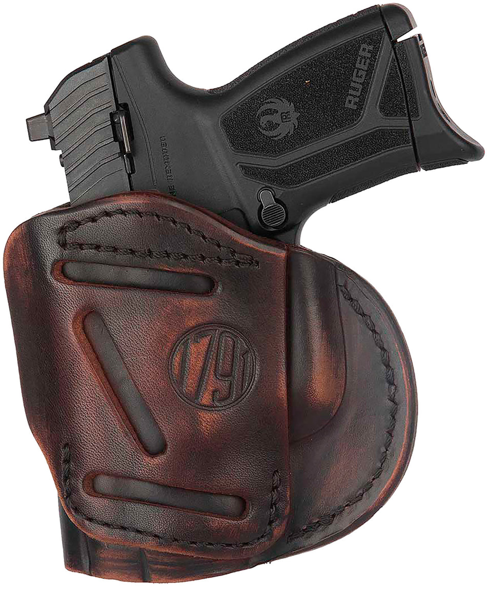 1791 Gunleather 4WH4 4-Way Concealment Vintage Leather Belt Clip Holster, Size 04 - Springfield XDS/Glock 26/Shield Plus Compatible