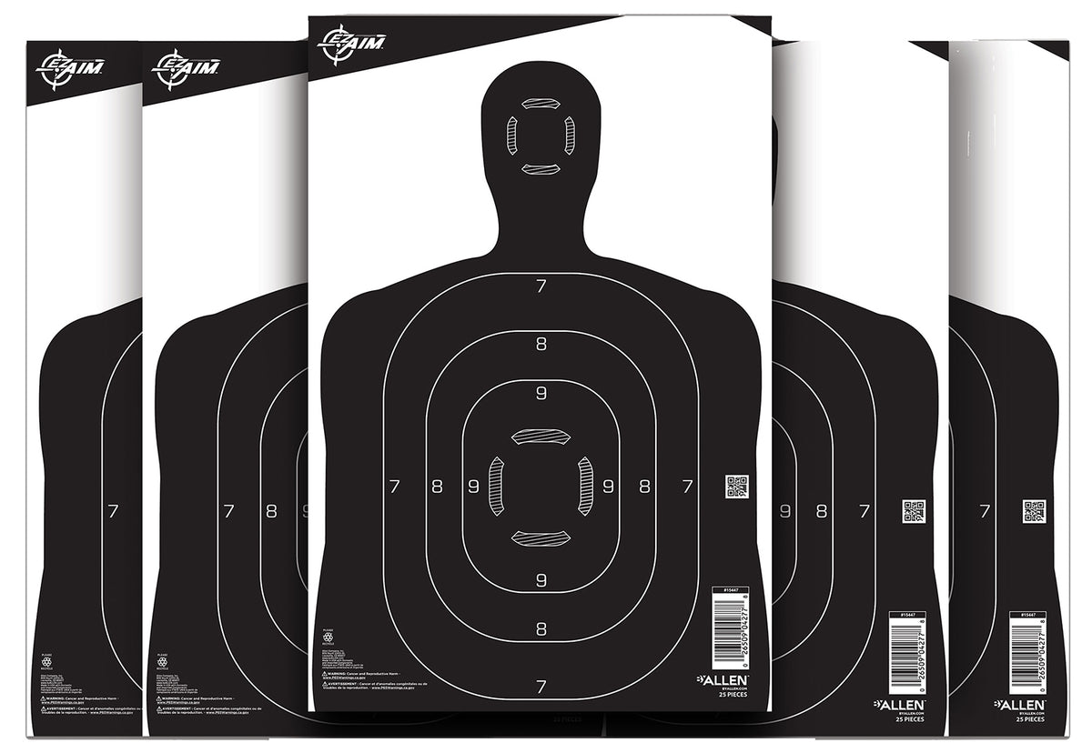 EZ-Aim 15447 Black/White Silhouette Paper Hanging Shooting Target 12" x 18" 25 Pack