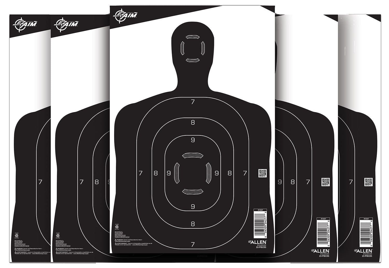 EZ-Aim 15447 Black/White Silhouette Paper Hanging Shooting Target 12" x 18" 25 Pack