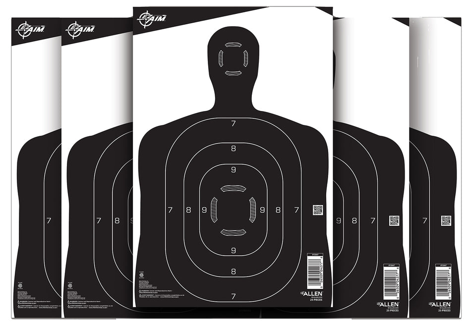 EZ-Aim 15447 Black/White Silhouette Paper Hanging Shooting Target 12" x 18" 25 Pack