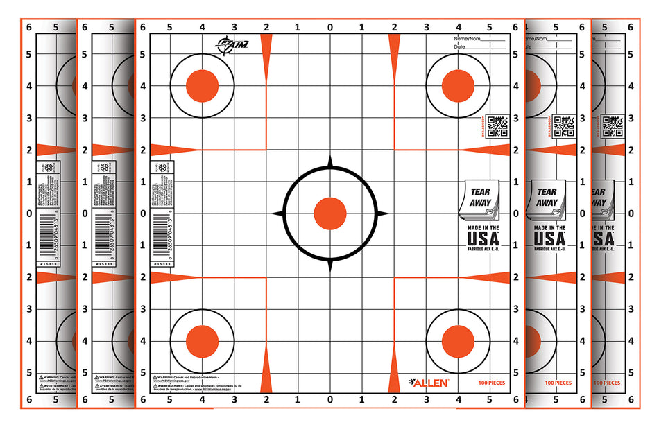 EZ-Aim 15333100 Orange/White Sight-In Grid Shooting Target, 12" x 12", 100 Per Pack