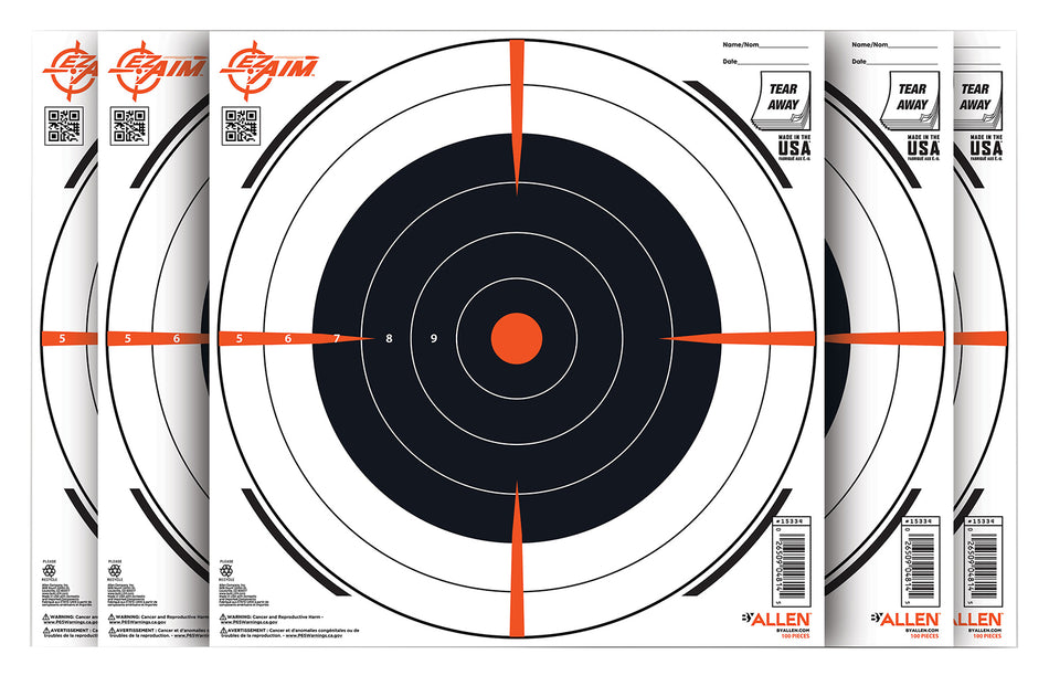EZ-Aim 15334100 Paper Bullseye Targets, 12"x12", Black/White, 100-Count
