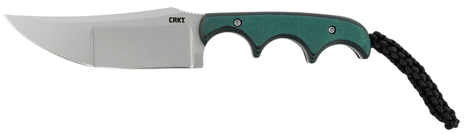 CRKT Minimalist Katana Fixed Blade Knife 3.56" Plain Bead Blasted Steel Blade with Green Resin Fiber Handle and Lanyard