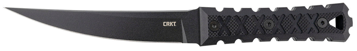 CRKT HZ6 Fixed Blade Knife 6.50" Matte Black Baked-On Anti-Rust SK-5 Carbon Steel Blade Carved G10 Handle Includes Sheath