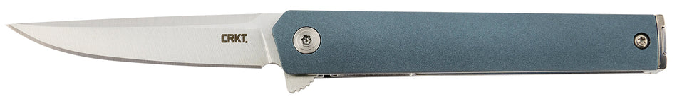 CRKT CEO Compact Gentleman's Folding Knife 2.61" Satin 4116 SS Blade Blue GRN Handle IKBS with Pocket Clip