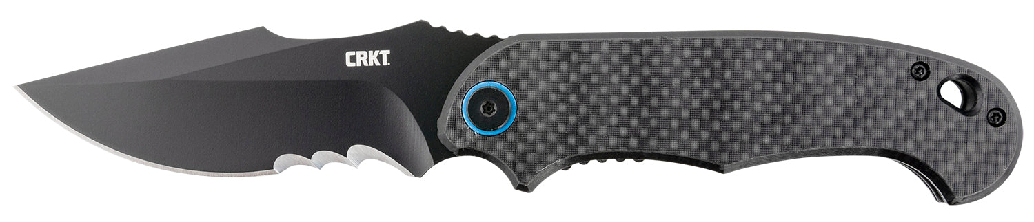 CRKT P.S.D. Folding Knife 3.63" Recurve Veff Serrated Black EDP 4116 SS Blade Black G10 Carbon Fiber Handle Pocket Clip