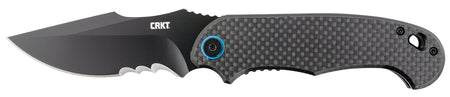 CRKT P.S.D. Folding Knife 3.63" Recurve Veff Serrated Black EDP 4116 SS Blade Black G10 Carbon Fiber Handle Pocket Clip