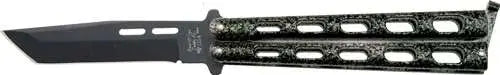 Bear & Sons 5" Silver Vein Butterfly Knife, 1095 Carbon Tanto Blade