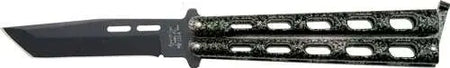 Bear & Sons 5" Silver Vein Butterfly Knife, 1095 Carbon Tanto Blade
