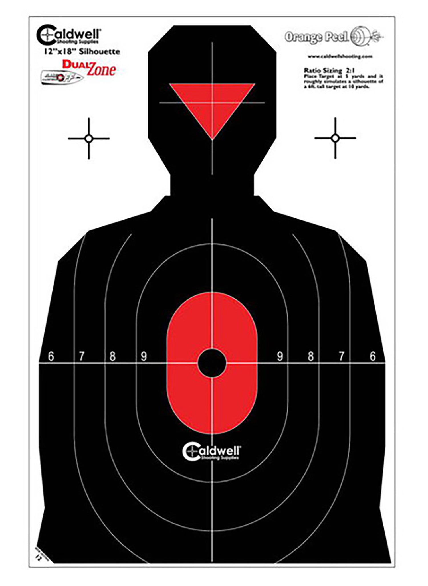 Caldwell Silhouette Dual Zone Paper Hanging Targets Universal Black/Red 8-Pack