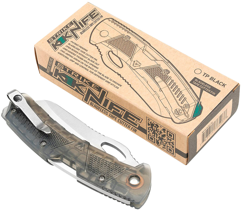 Strike Industries K1 Folding EDC Knife 3.51" Plain AUS-8A Stainless Steel Blade Smoke Textured Polymer Handle