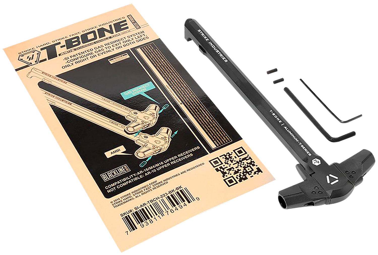 Strike Industries AR-TBCH-223-BK-BK Black T-Bone Latchless Charging Handle .223/5.56 AR-15