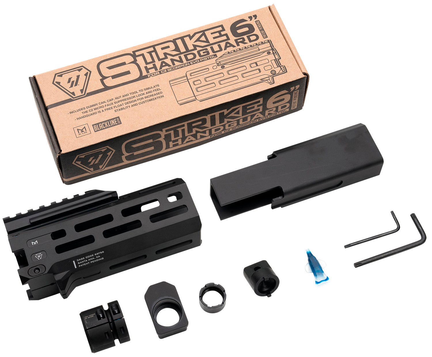 Strike Industries CZ Scorpion EVO 6" M-LOK Black Aluminum Handguard with Dummy Can