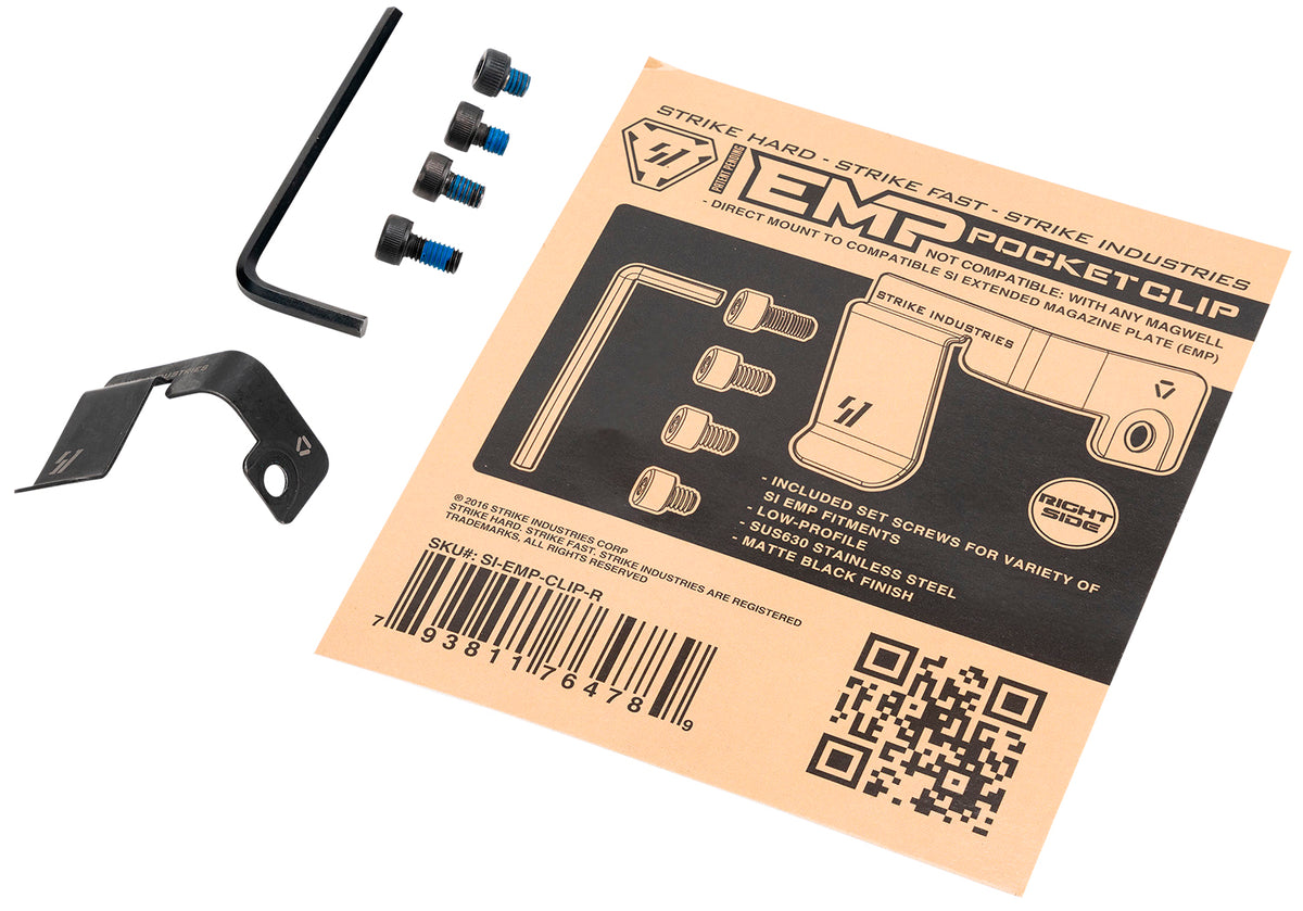 Strike Industries EMP Right-Hand Magazine Pocket Clip Stainless Steel Black Finish