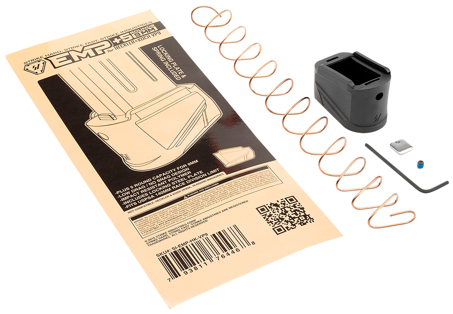 Strike Industries H&K VP9 Extended Magazine Plate +5 Rounds, 9mm Black Polymer