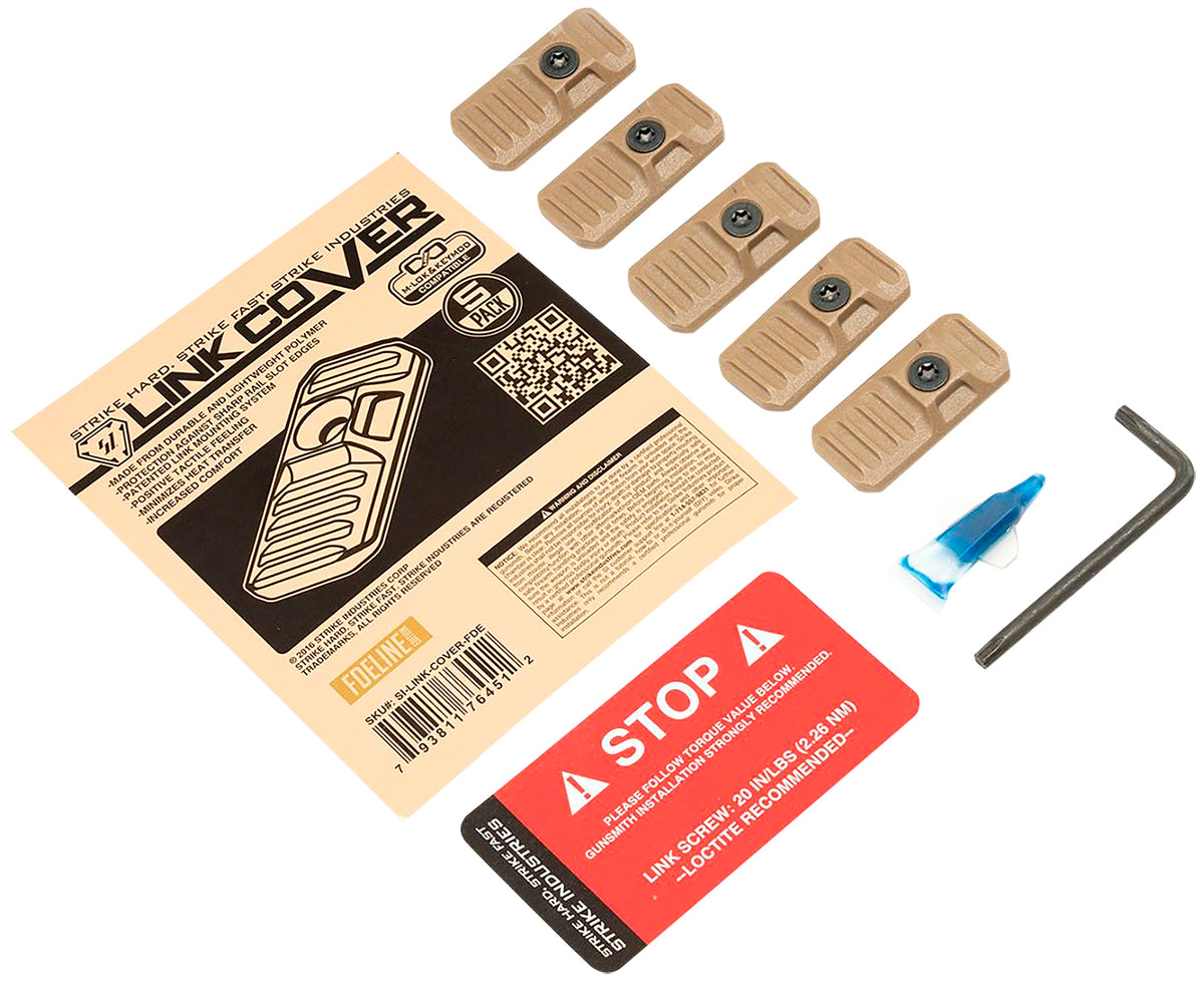 Strike Industries LINK Cover Flat Dark Earth Polymer Rail Covers for M-LOK and Keymod Handguards 5 Pack