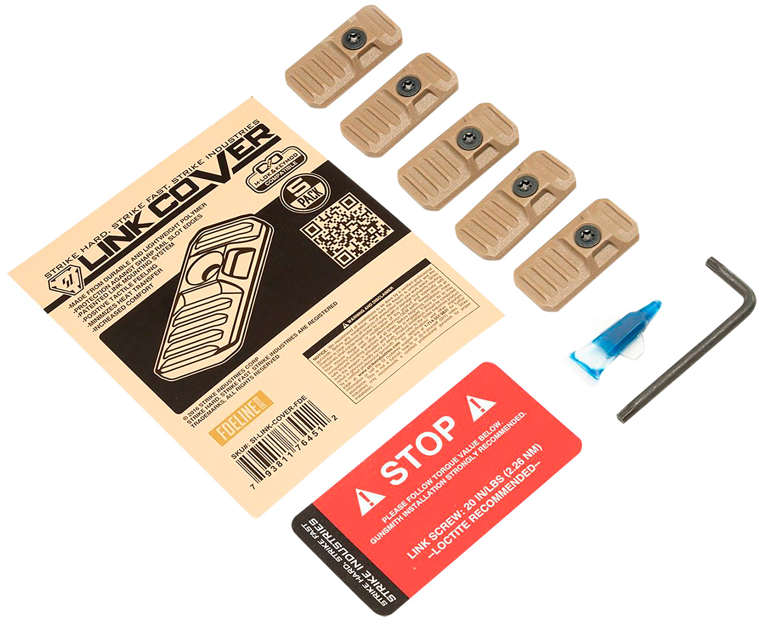 Strike Industries LINK Cover Flat Dark Earth Polymer Rail Covers for M-LOK and Keymod Handguards 5 Pack