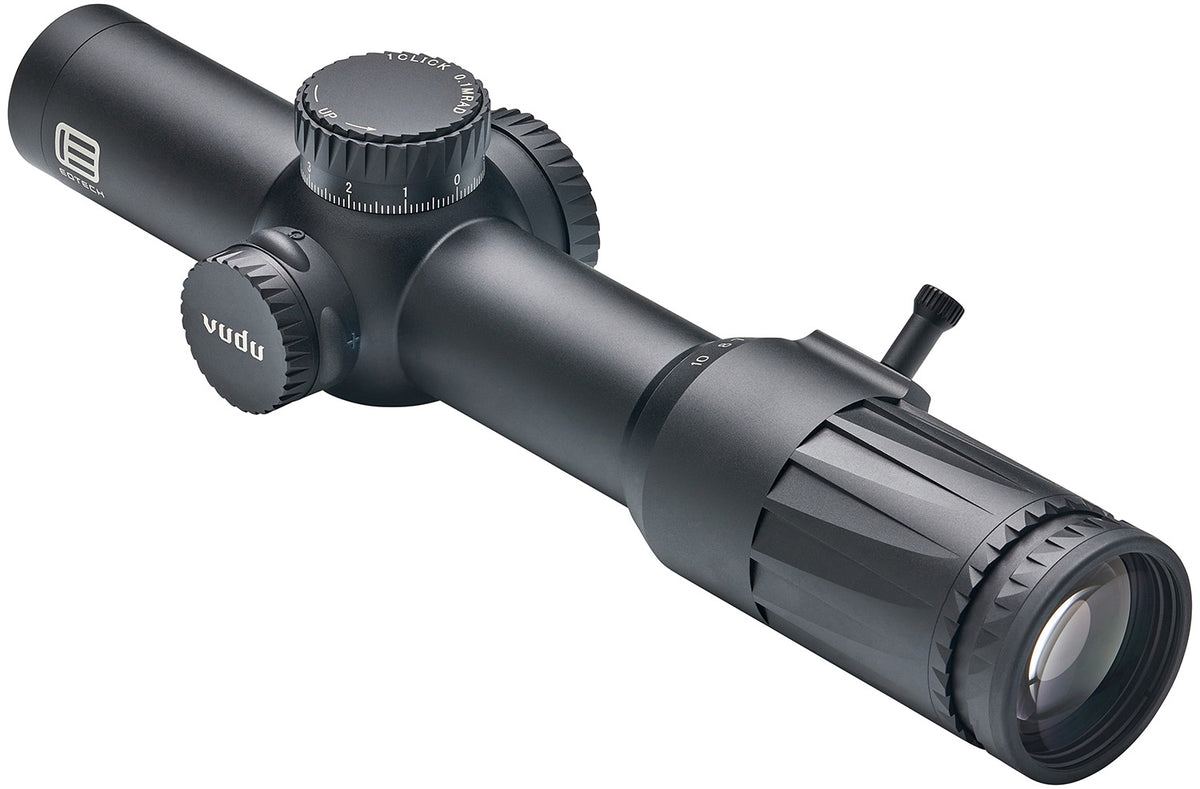Eotech Vudu FFP Black Hardcoat Anodized 1-10x28mm 34mm Tube Illuminated Red SR5 MRAD Reticle and Throw Lever
