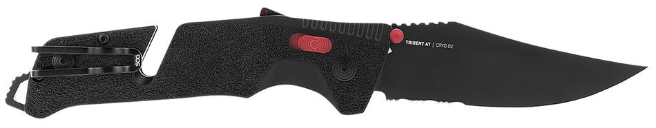SOG Trident AT SOG11120241 3.70" Folding Part Serrated Cryo D2 Blade Black TiNi GRN Handle