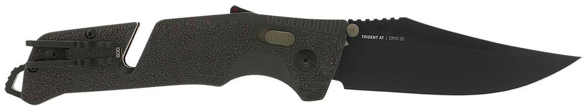 SOG Trident AT SOG11120341 3.70" Folding Knife Plain Cryo D2 Blade Olive Drab GRN Handle Line Cutter
