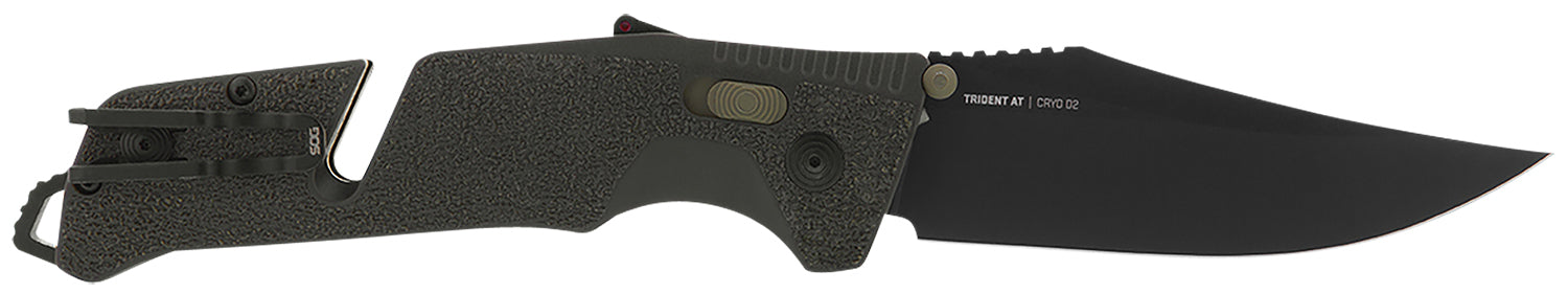 SOG Trident AT SOG11120341 3.70" Folding Knife Plain Cryo D2 Blade Olive Drab GRN Handle Line Cutter