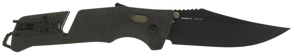 SOG Trident AT SOG11120341 3.70" Folding Knife Plain Cryo D2 Blade Olive Drab GRN Handle Line Cutter