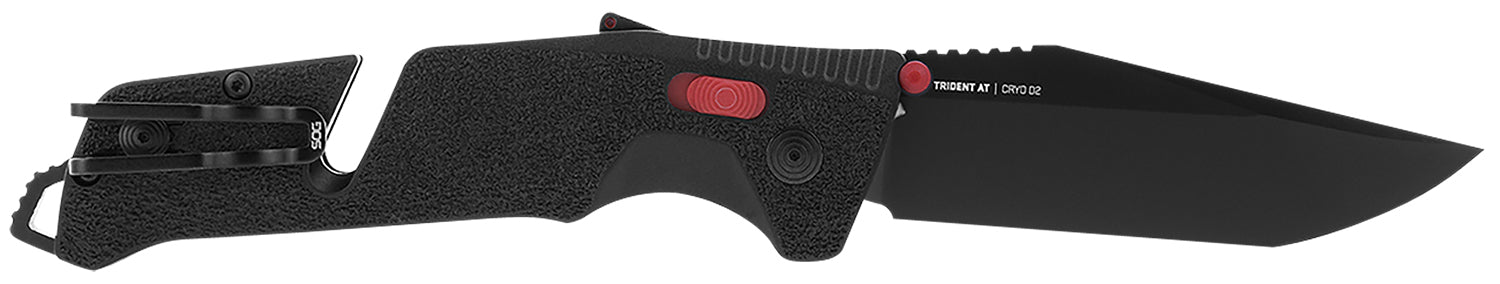 SOG Trident AT SOG11120441 3.70" Folding Tanto Cryo D2 Blade Black/Red Accents GRN Handle Glass Breaker