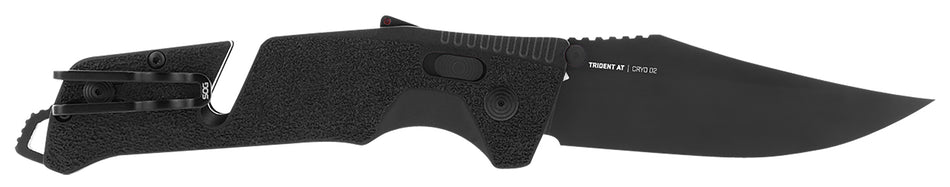 SOG Trident AT SOG11120541 3.70" Folding Plain Cryo D2 Steel Blade Blackout GRN Handle Line Cutter