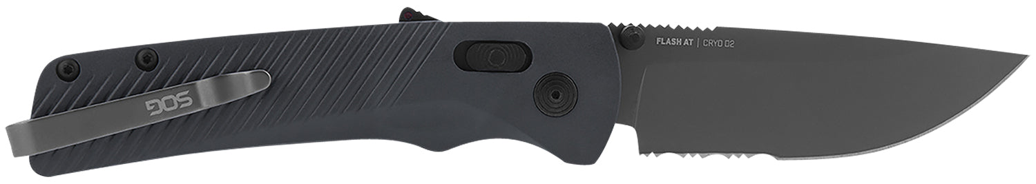 SOG Flash AT SOG11180641 3.45" Assisted Opening Part Serrated Cryo D2 Blade Urban Grey Handle