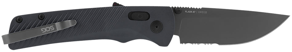 SOG Flash AT SOG11180641 3.45" Assisted Opening Part Serrated Cryo D2 Blade Urban Grey Handle