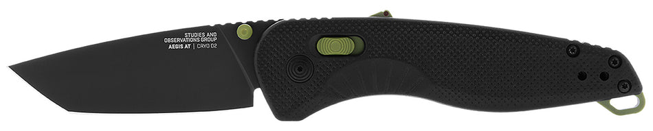 SOG Aegis AT SOG11410941 3.13" Assisted Opening Drop Point Cryo D2 Blade Black w/Moss Accents